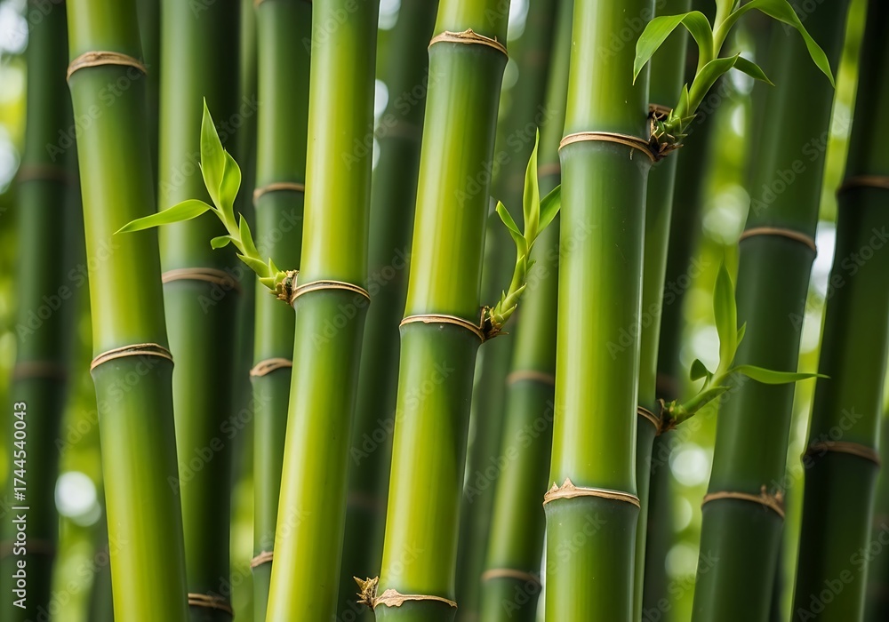 Obraz premium Lush green bamboo forest evokes serenity and asian inspired tranquility in detailed botanical shot showcasing new growth
