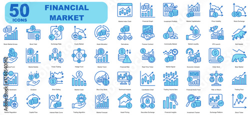 Financial Market Editable Icons set. Vector illustration in modern thin blue style of business related icons	
