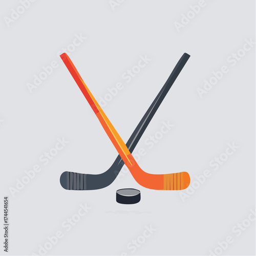 Vibrant Hockey Sticks Crossing Over a Puck Representing Athletic Competitions