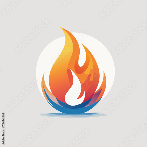 Vibrant Illustration of a Flame Within a Circular Frame, Evoking Energy and Passion