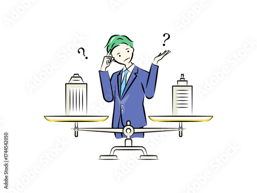 会社を天秤にかけながら転職に悩むビジネスマン｜ビジネスシーン
