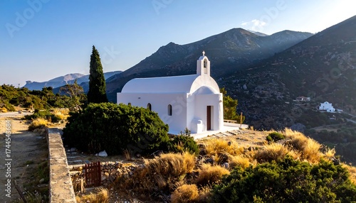 Traditional Greek Orthodox Church on a Hilltop in Sifnos Island, Greece.