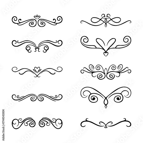 Elegant Hand Drawn Swirls and Flourishes Collection Decorative Ornamental Dividers Vector Elements