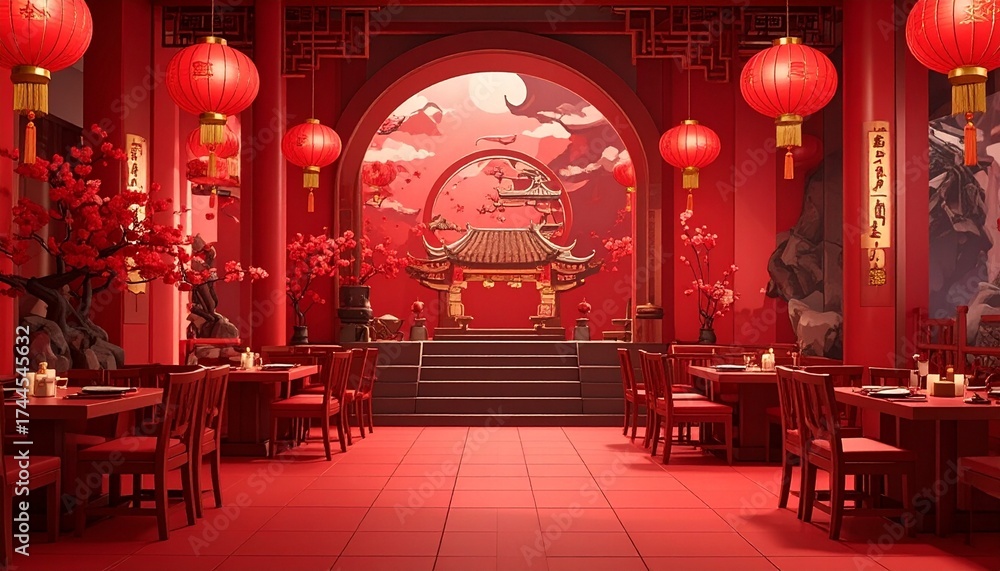 custom made wallpaper toronto digitalRed Chinese restaurant interior with lanterns