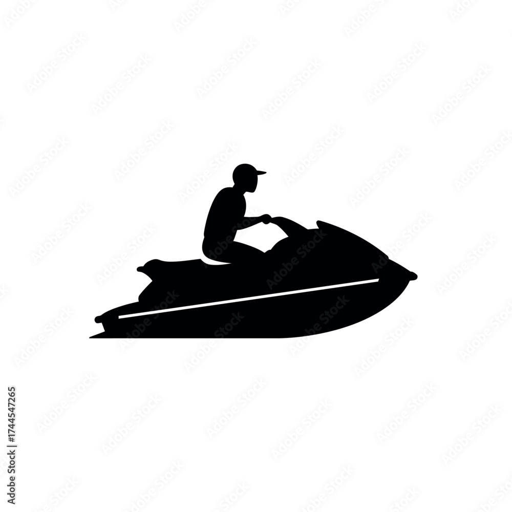 Naklejka premium Jet ski rider silhouette on white background watercraft sport.
