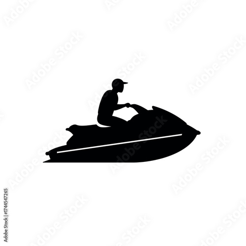 Jet ski rider silhouette on white background watercraft sport.