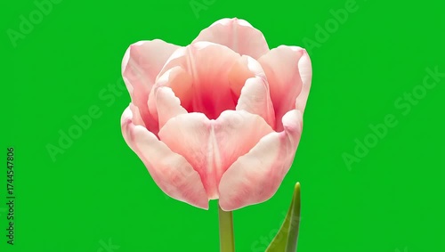 Pink Tulip Flower Blooming Time Lapse on Green Screen Background