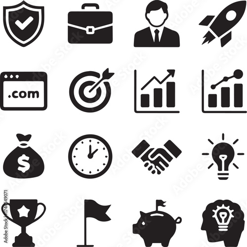 minimalist business and finance icon set 16 black flat vector icons for web and print