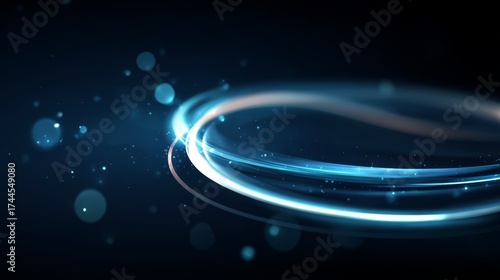 Blue circle with a blurry edge. The circle is surrounded by a lot of small dots. The image has a dreamy