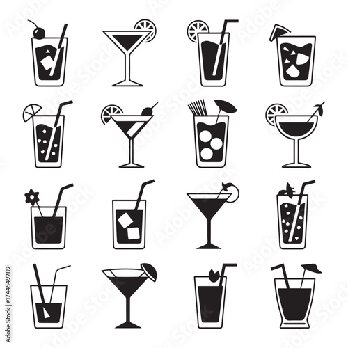 virgin cocktail icons black and white vector mocktail set for menu signage and digital use