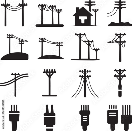 utility pole and power line icons set vector ai eps png jpeg for electrical infrastructure