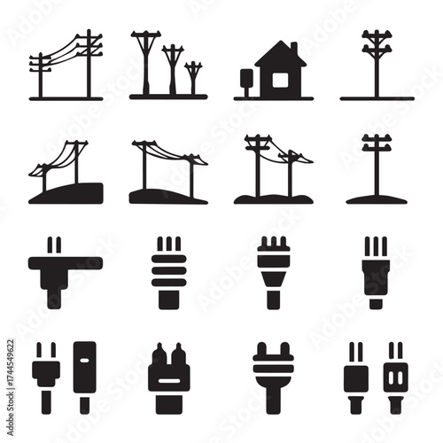 electricity and power connector icons utility pole plugs sockets vector ai eps jpeg