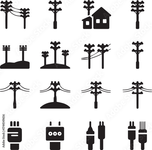 overhead lines utility poles plug and socket icon collection editable vector ai eps png jpeg