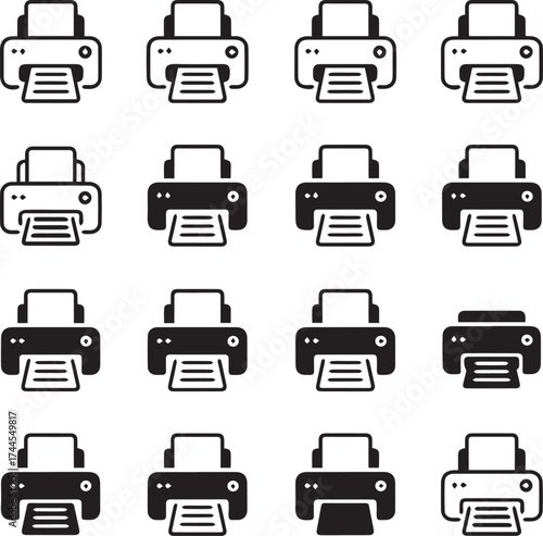 printer icons monochrome vector pack ui symbols print status hardware ai eps png jpeg