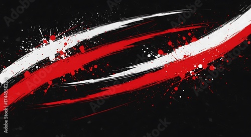 Sporty red and white grunge brush pattern on black background