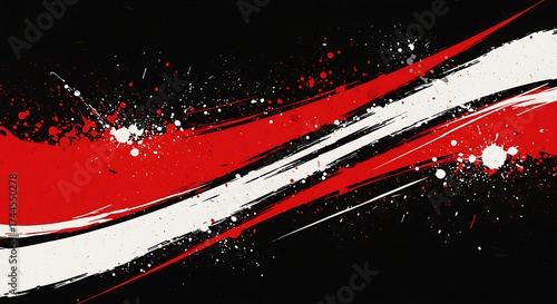 Sporty red and white grunge brush pattern on black background