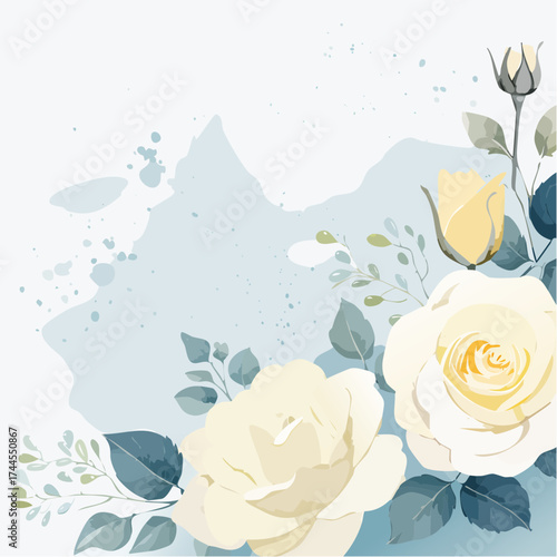 Eleganter Aquarell-Hintergrund mit weißen Rosen in sanften Creme- und Elfenbeintönen