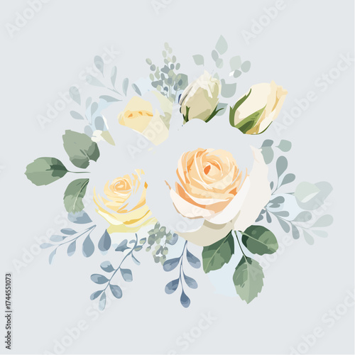 Eleganter Aquarell-Hintergrund mit weißen Rosen in sanften Creme- und Elfenbeintönen