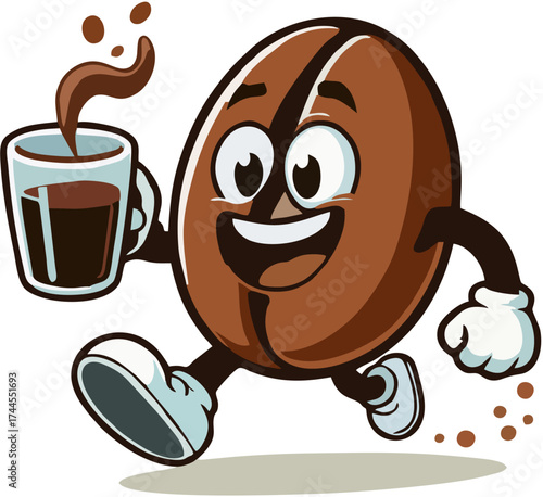 Cute Coffee Bean Mascot Runni...