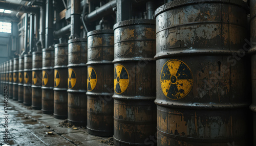 Industrial hazard radioactive waste storage abandoned factory photography dark environment wide angle environmental concerns