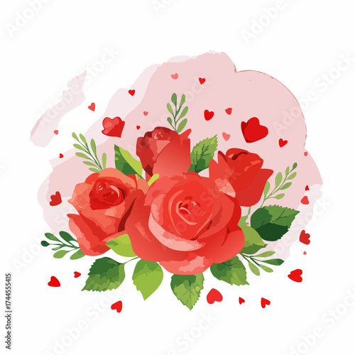 Leuchtender Aquarell-Hintergrund mit roten Rosen in voller Blüte.