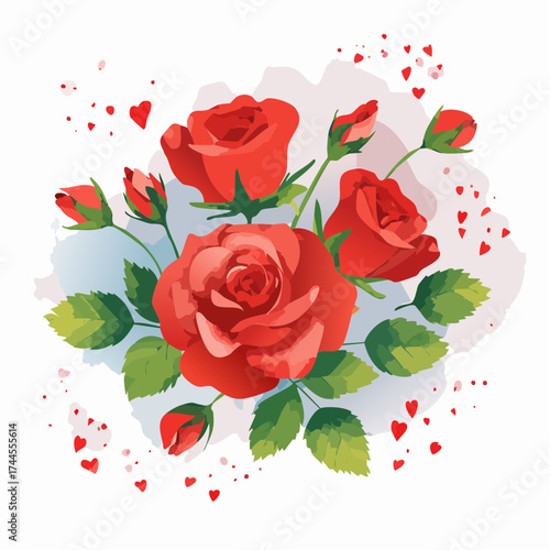 Leuchtender Aquarell-Hintergrund mit roten Rosen in voller Blüte.
