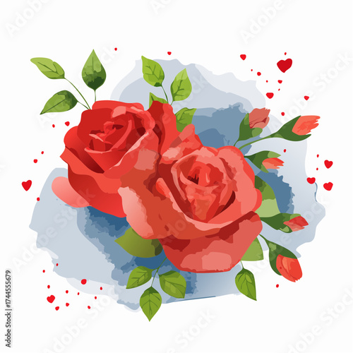 Leuchtender Aquarell-Hintergrund mit roten Rosen in voller Blüte.