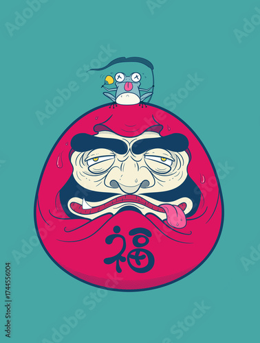 An unconventional Daruma doll and a fainted little frog.
