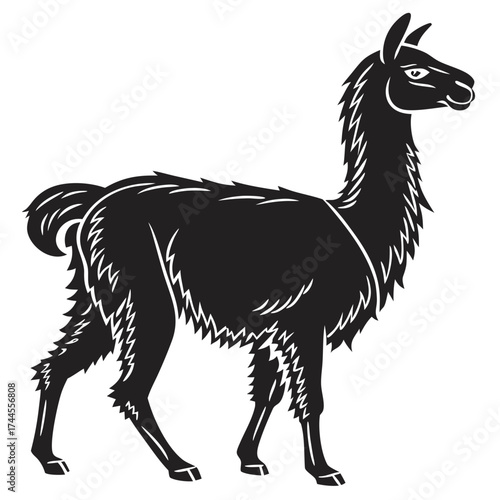 Stylized black silhouette of a llama standing