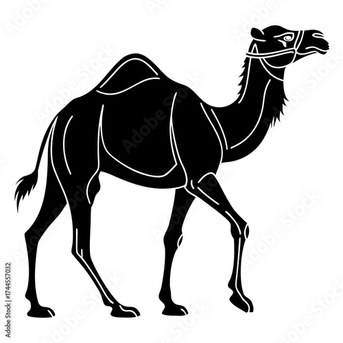 Stylized black silhouette of a camel