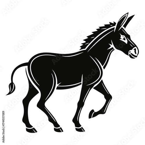 Stylized black silhouette of a donkey in motion