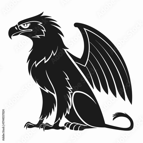 Stylized black silhouette of a mythical griffin creature