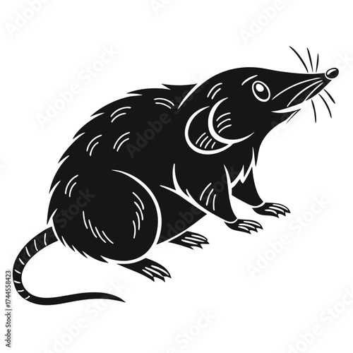 Stylized black silhouette of a mole with detailed fur texture