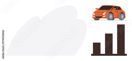 Compact orange car alongside rising bar graph representing growth, technology, or automotive analytics. Ideal for technology, transportation, business growth, market trends, automotive reviews