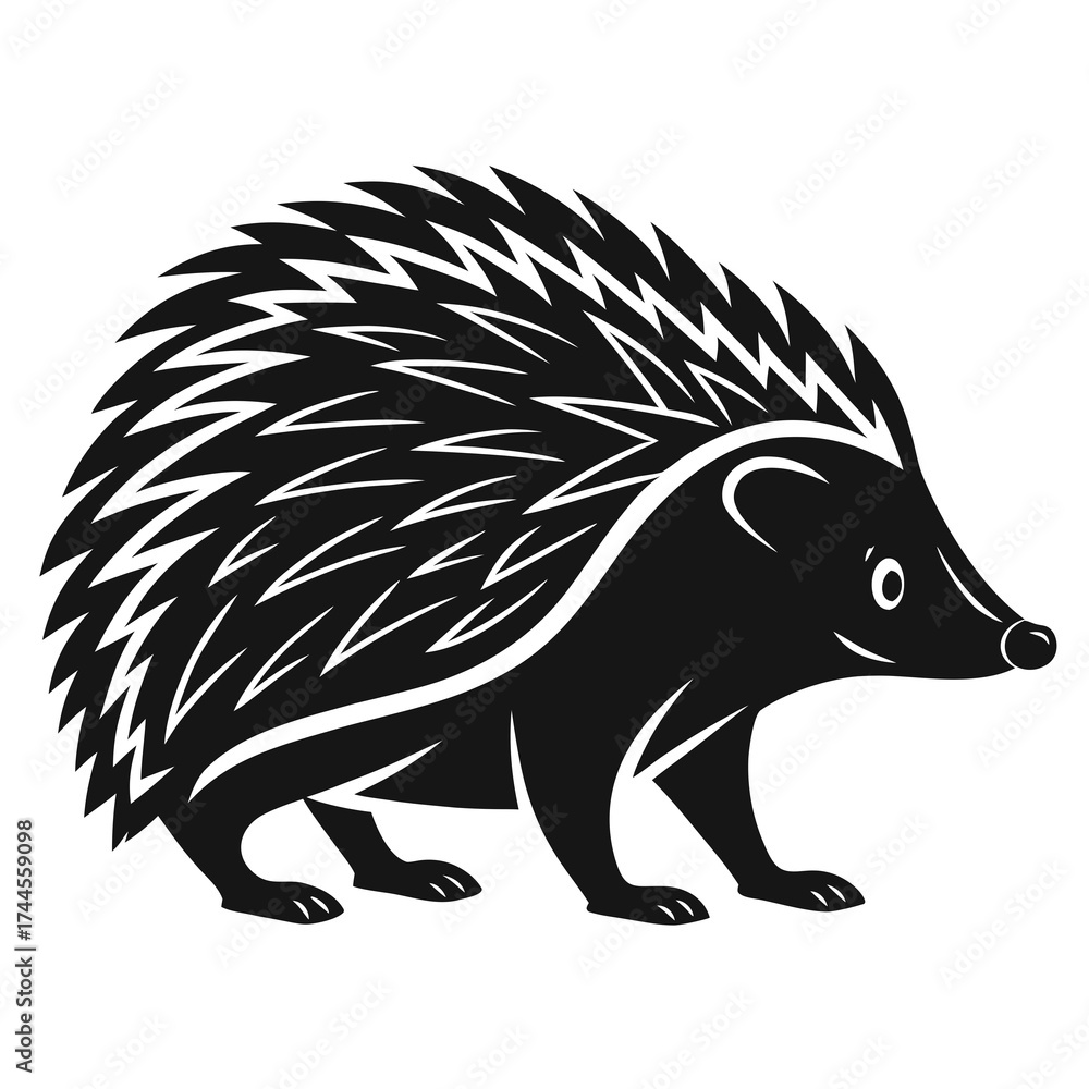 Obraz premium Stylized black silhouette of a walking hedgehog