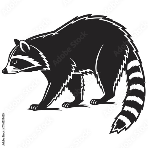Stylized black and white raccoon illustration
