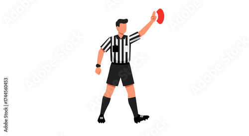 A soccer referee shows a red card in full view on white