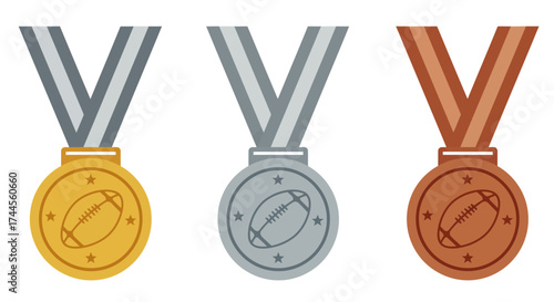 Three sport medals displayed