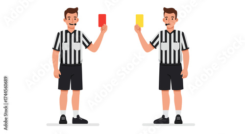 Two referees holding cards one yellow one red