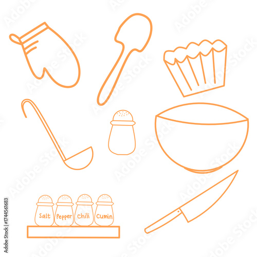 Cooking Utensils Line Art Set – Minimalist Kitchen Tools Illustration for Culinary Design and Recipe Concepts