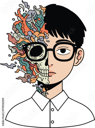 Half Skull Portrait A Surreal Fusion of Life and Decay
