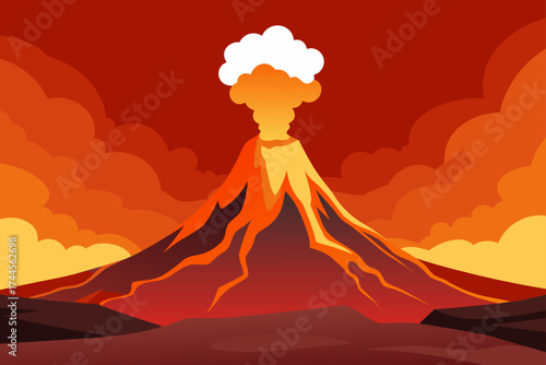 Volcano erupting with smoke and lava illustration