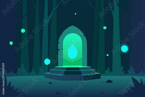 Glowing portal in a dark enchanted forest scene art