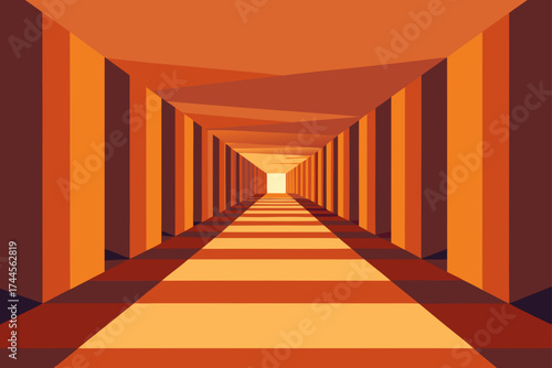 Perspective view of corridor with orange color scheme