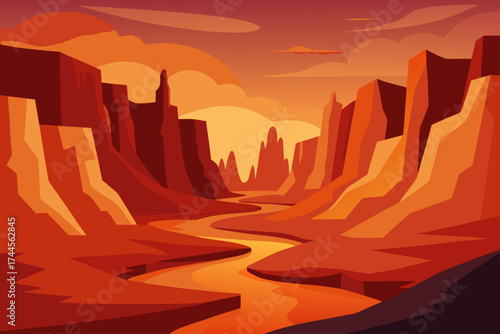 Illustration of a desert canyon with a winding river
