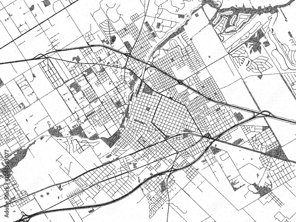 Obraz premium Monochrome sketch map of Lujan, Argentina, ideal for posters, prints, and travel design.
