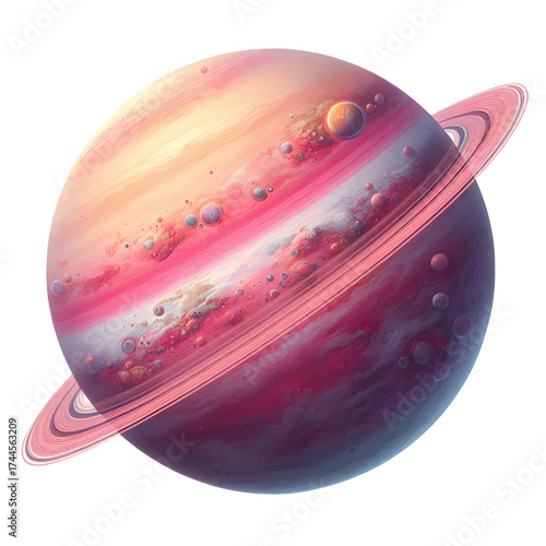 rosy ring planet isolated on white background