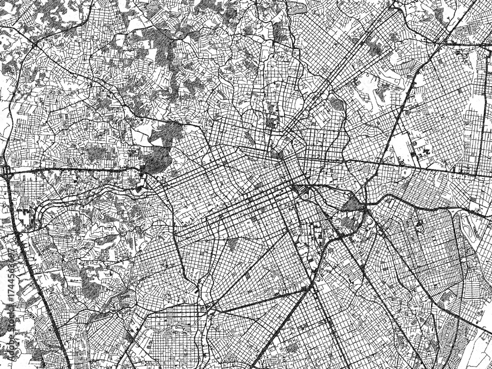 Obraz premium Minimalist monochrome city map of Curitiba, Brazil, illustrated with urban detail.