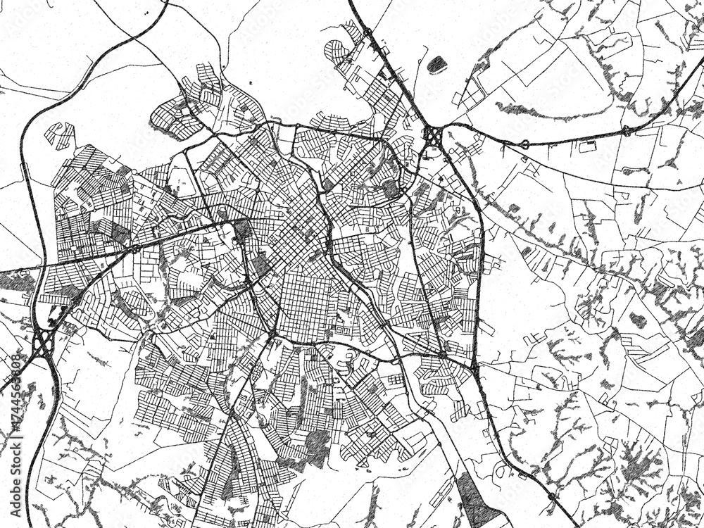 Naklejka premium Artistic urban sketch of Limeira, Brazil, detailed in black and white map form.