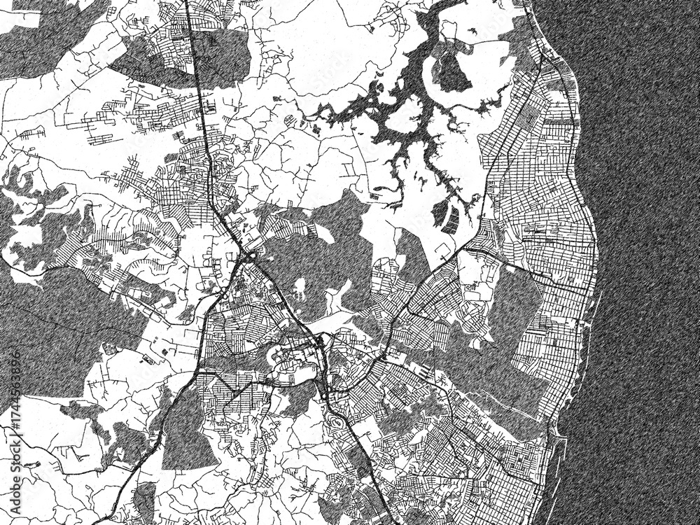 Fototapeta premium Decorative monochrome illustration of Paulista, Brazil, showing its detailed grid.